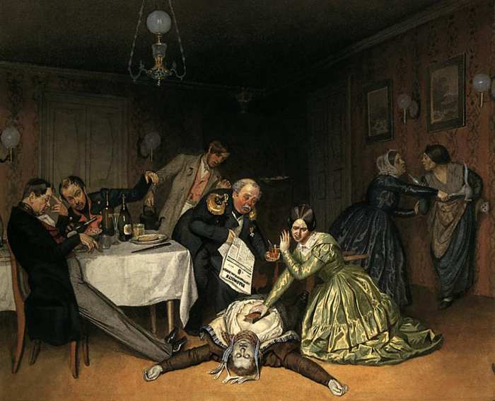 Bức tranh của Pavel Fedotov cho thấy một cái chết vì bệnh tả vào giữa thế kỷ 19