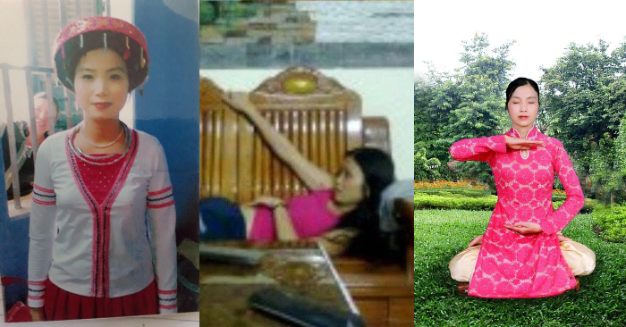 Từ trái qua phải là 3 bức ảnh ghi lại 3 giai đoạn cuộc đời của chị, bước ngoặt là từ khi căn bệnh ung thư cổ tử cung xuất hiện.