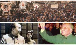 Sự kiện Thiên An Môn 1976 là biến cố mở đường cho cuộc chuyển đổi quyền lực từ Mao Trạch Đông (bên trái) sang Đặng Tiểu Bình (bên phải)